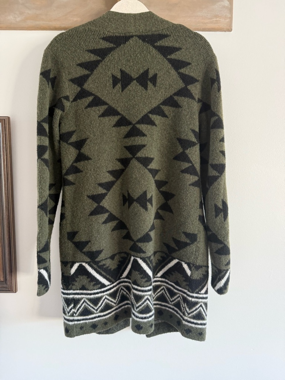 Frye Olive Green Knit Cardigan with Black Label - Picture 2 of 3